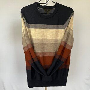 Banana Republic Merino Wool Striped Sweater Men's Medium, Navy Blue, Tan, Rust